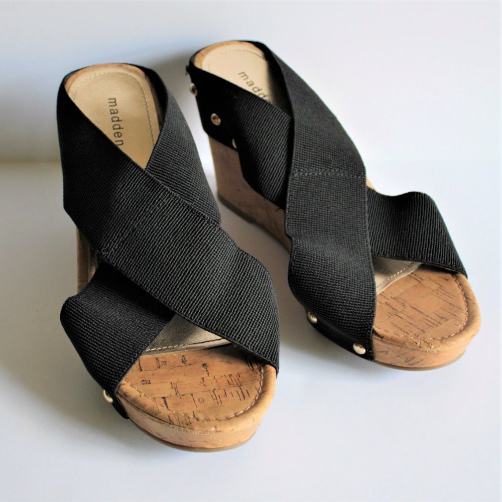 Madden Girl black crisscross strap wedge sandals - Picture 2 of 8